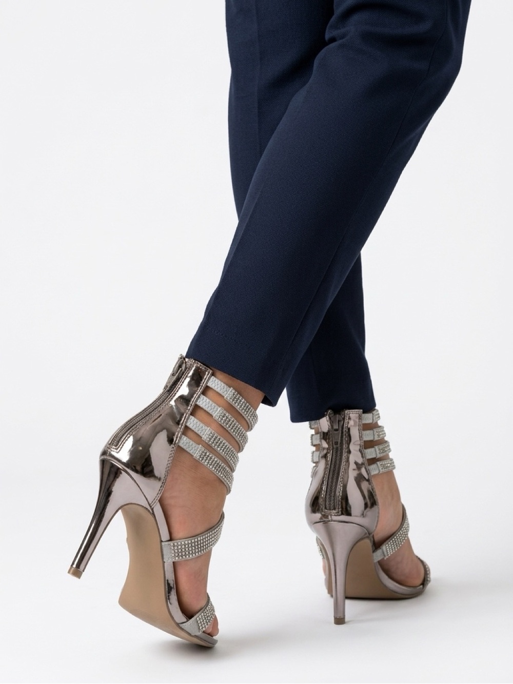SM New York Metallic Pewter Strappy Stiletto Heels